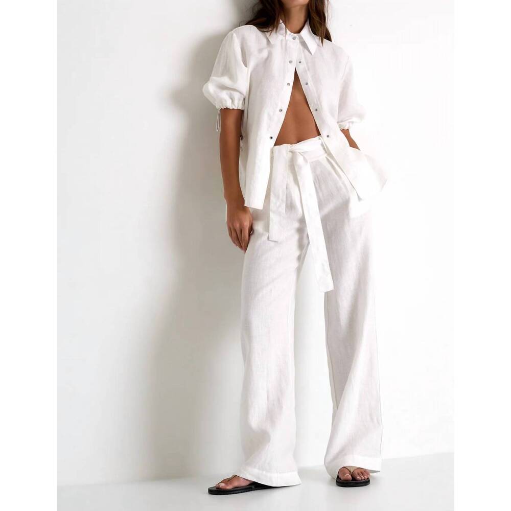 NEW SHAN wide leg linen pants in cream